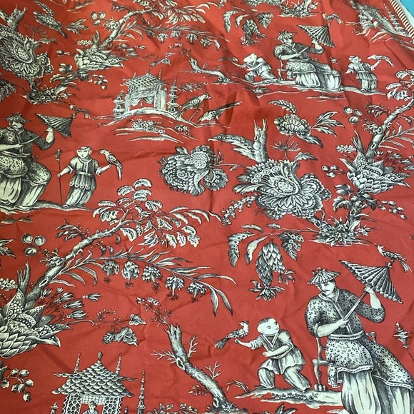 SHOWER CURTAIN Toile chinoiserie print fabric removable lining SZ 53” W X 78” L - Picture 1 of 10